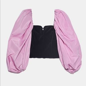 Zara Black Velvet Pink Statement Sleeve Top